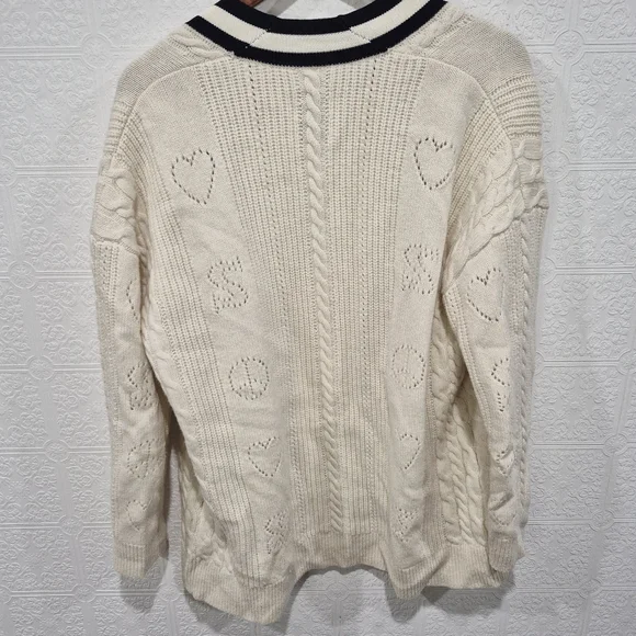 Sandro Esperance Pointelle Wool Cardigan In Ecru - Picture 10 of 16